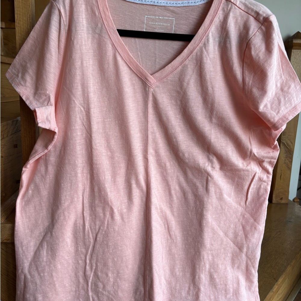 Charter Club Intimates Pinky Peach V-Neck Short Sleeve Tee